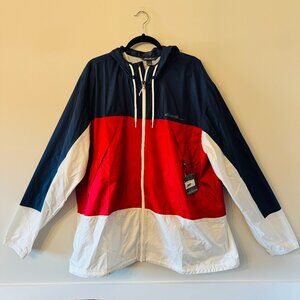 NWT Eddie Bauer Momentum Wind Hooded Full Zip Jacket Mens Tall XXL Red White Blu